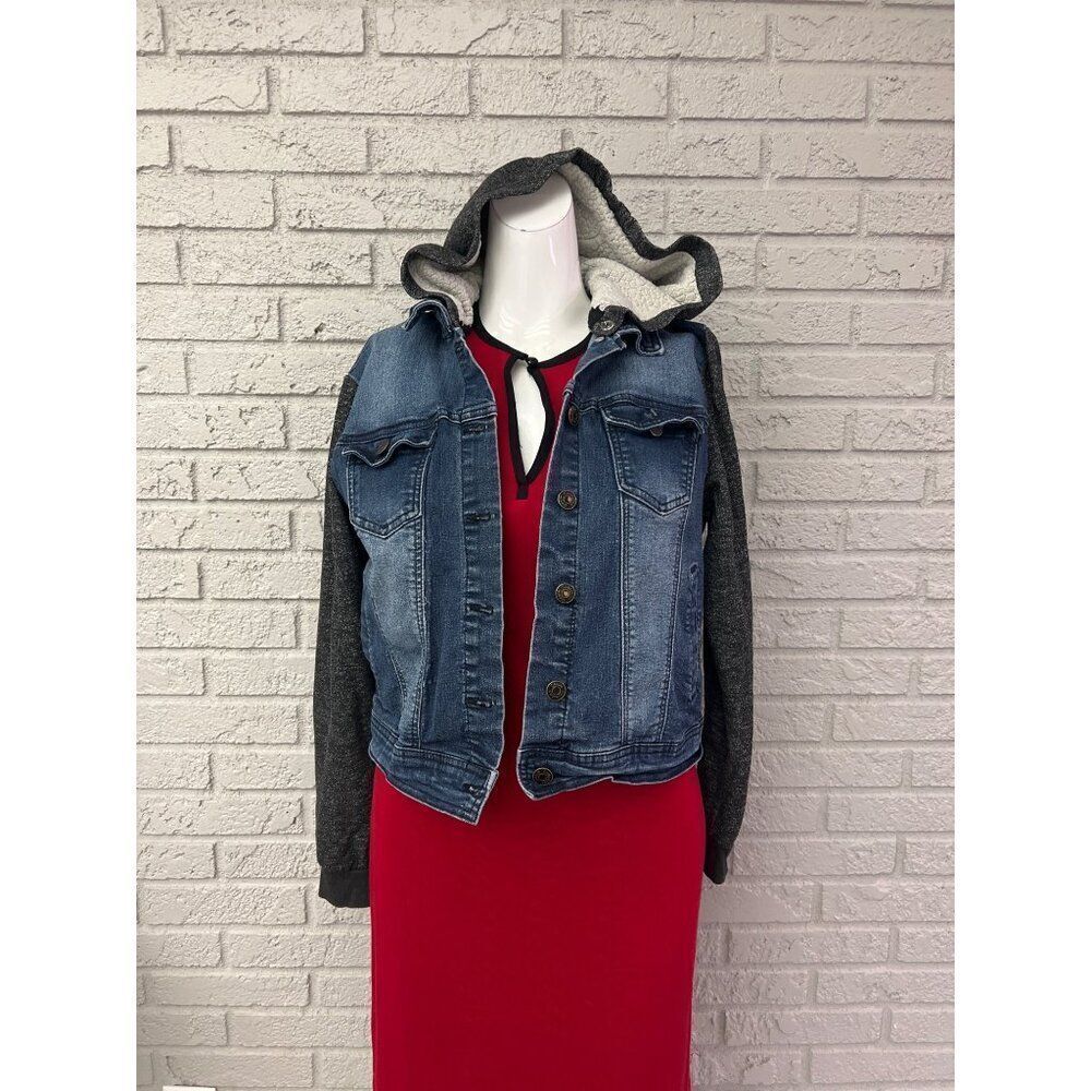Ci Sono Women Stretch Denim Jacket with Removable Hoodie Size M